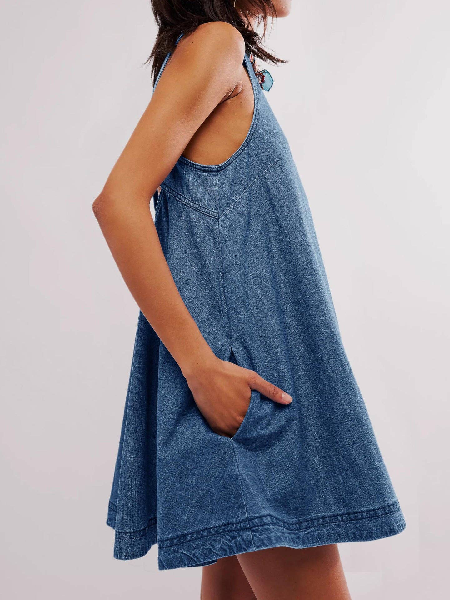 Denim Round Neck Sleeveless Mini Dress DP25A531