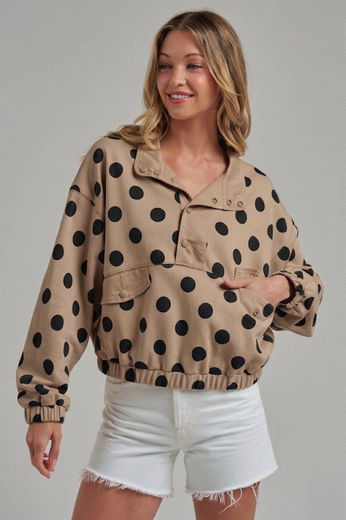 POLKA DOT HALF PLACKET PULLOVER TOP