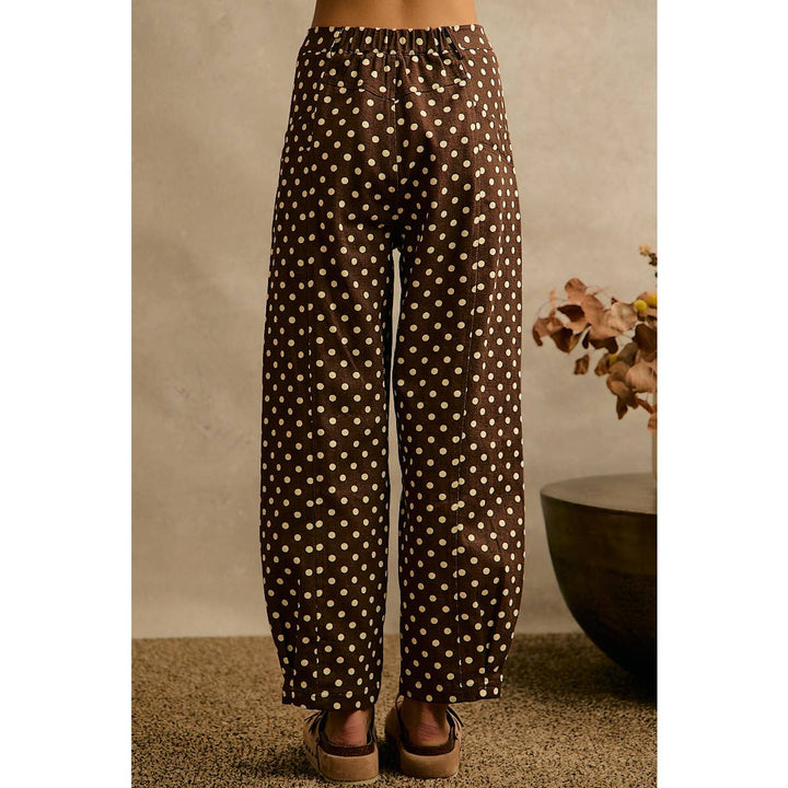 POLKA DOT PRINT TWILL MID RISE WIDE PANTS