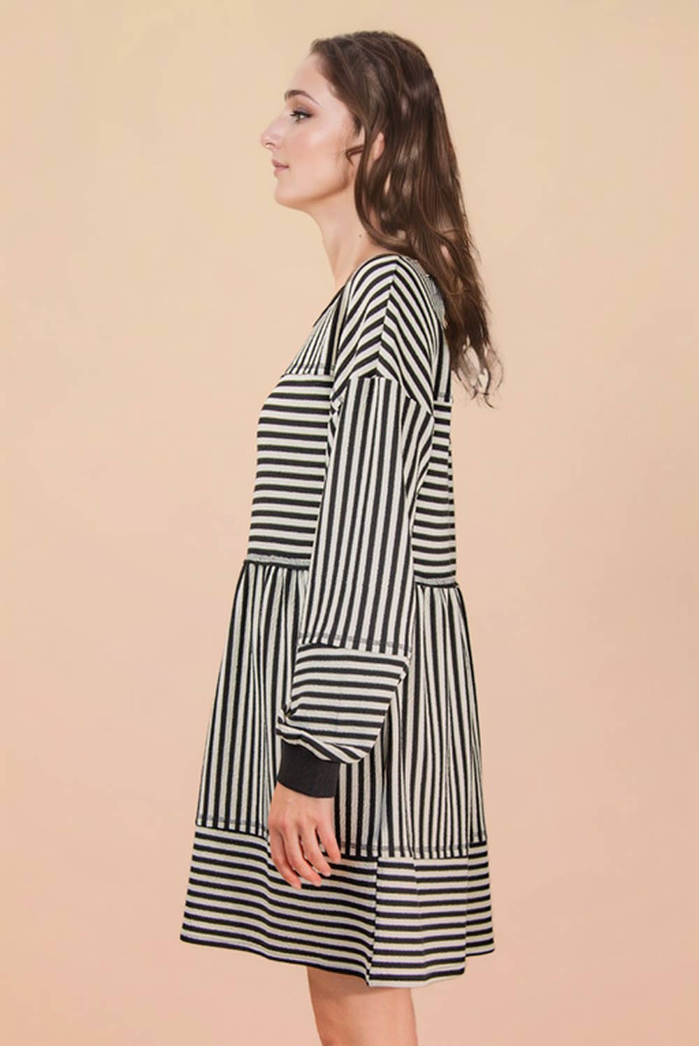 Black & white Striped Casual Knit Mini Dress