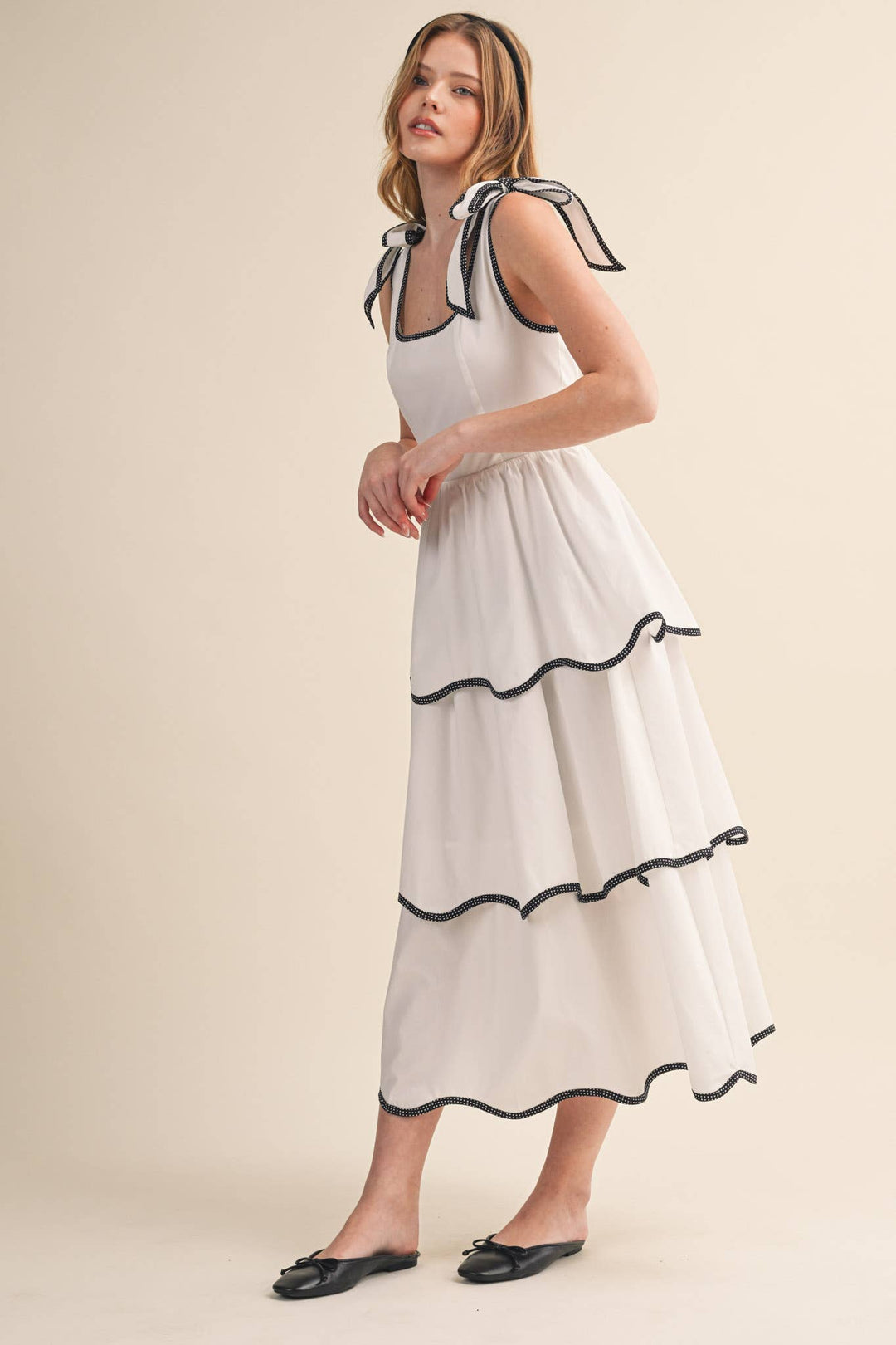 White RIC RAC TIERED MIDI DRESS