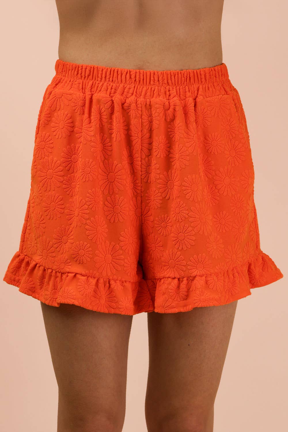 Floral Textured Ruffled Knit Top & Shorts Set