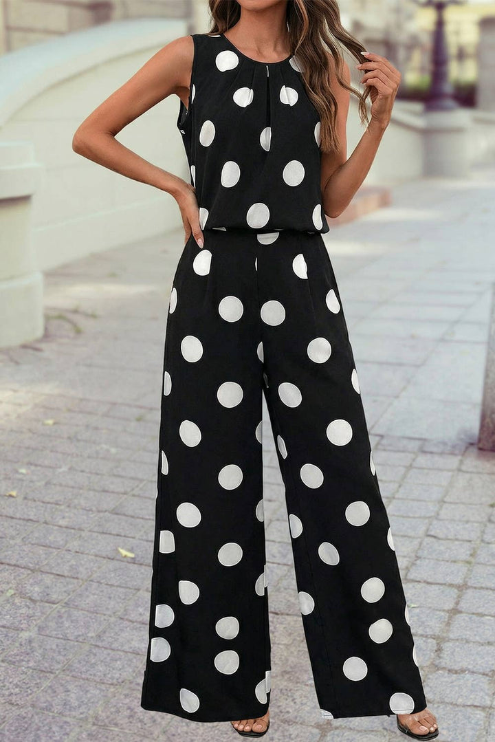 Pleated Round Neck Tank Casual Wide Leg Two-Piece Outfit