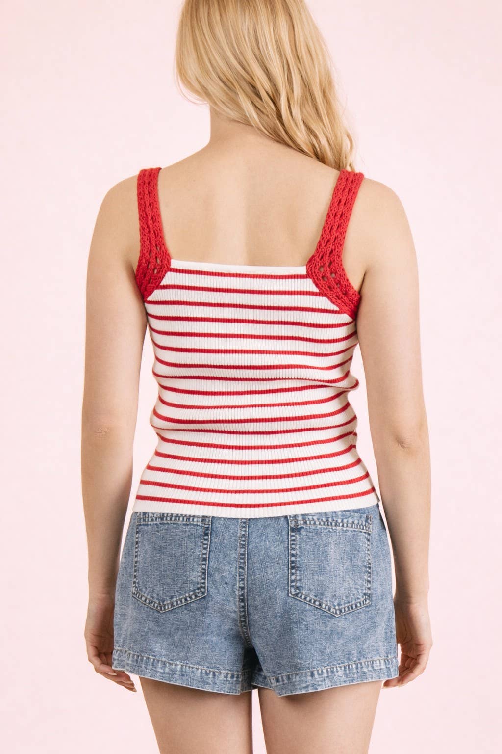 Crochet Sleeve Striped Knit Tank Top