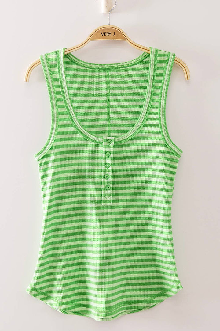 Striped & Solid Button Down Fitted Knit Tank Top