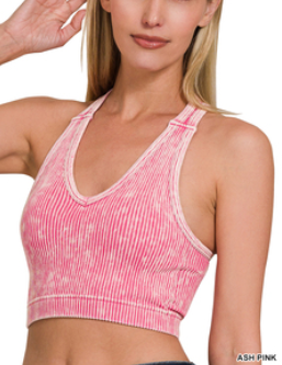 ASH PINK Stone washed seamless racerback tank top w bra pad