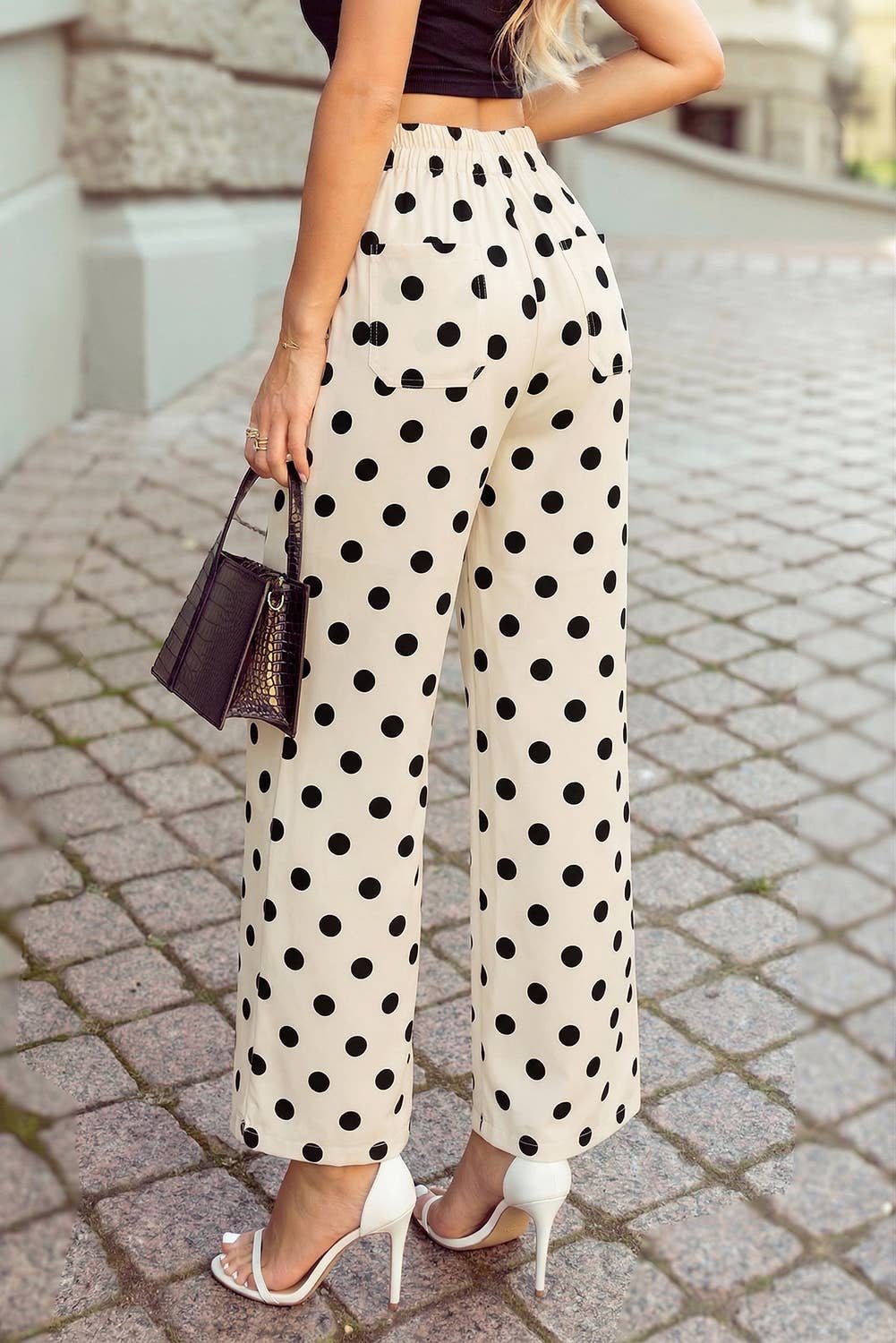 Polka Dot Patched Pocket Ankle Loose Pants S-4X