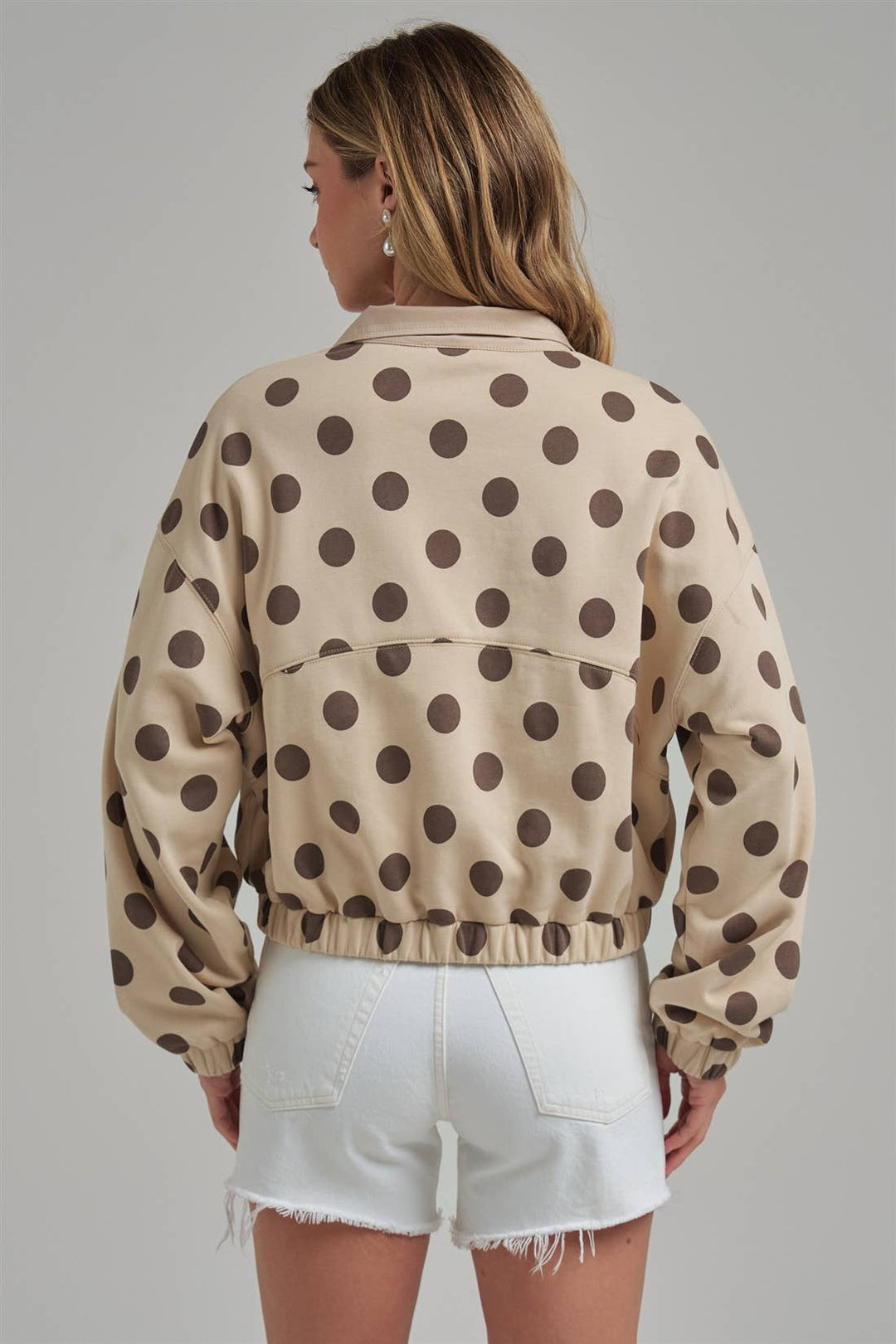 POLKA DOT HALF PLACKET PULLOVER TOP