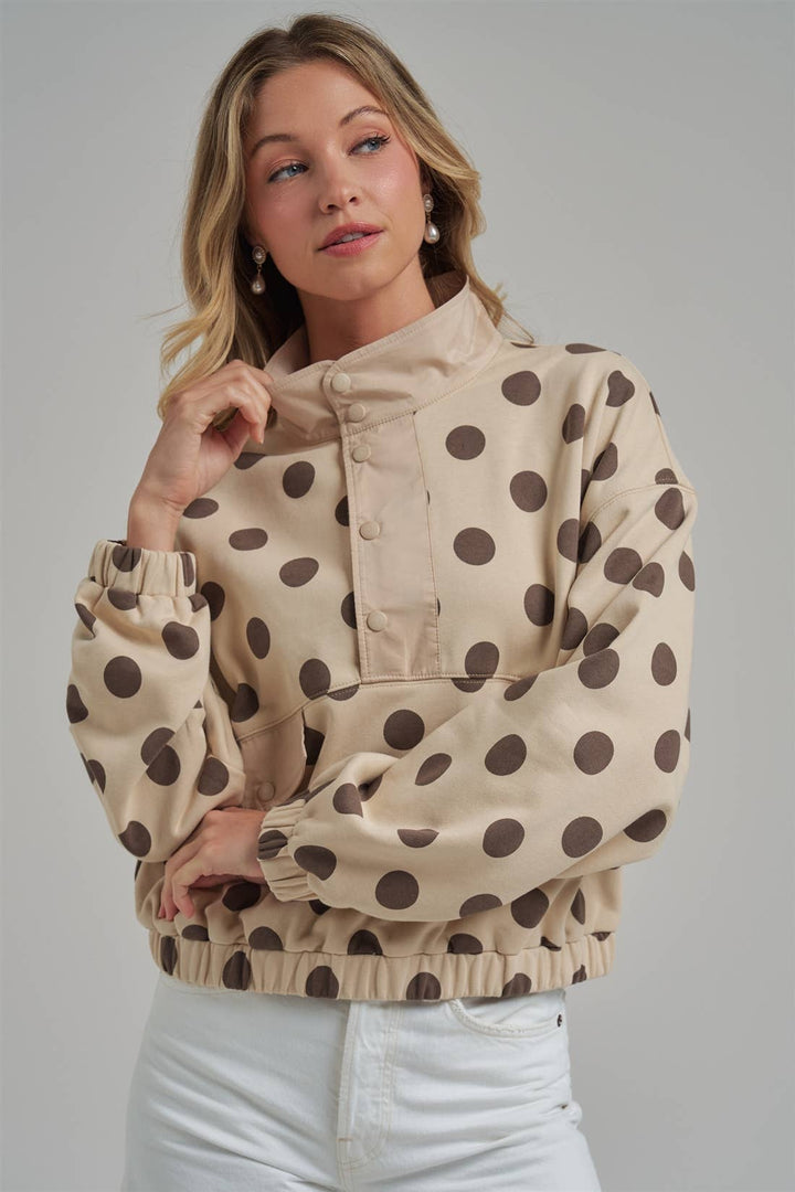 POLKA DOT HALF PLACKET PULLOVER TOP