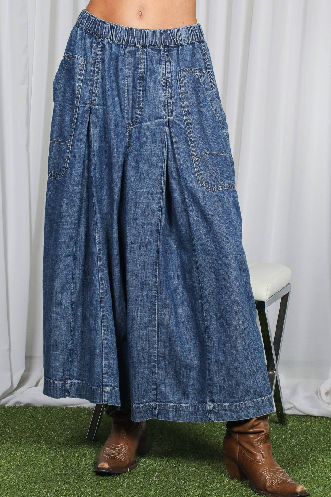 Pin-Tuck 100%Tencel Chambray Cropped Washed Pants VP83278