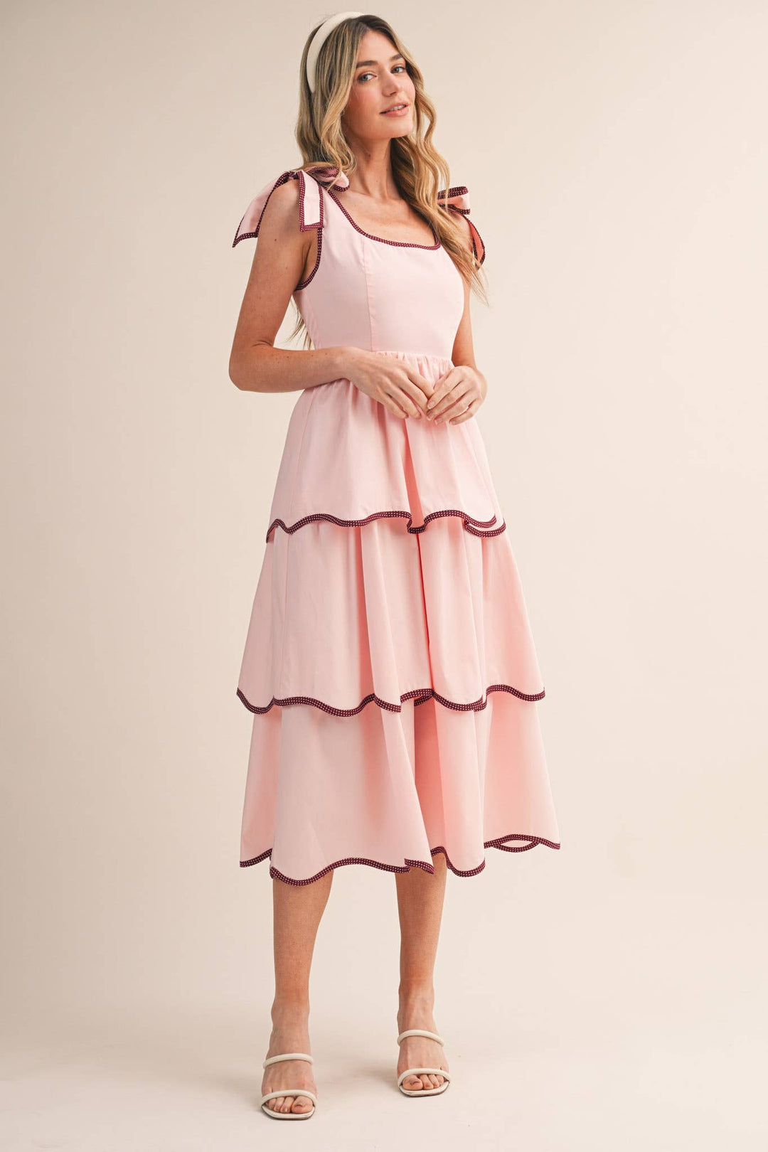 White RIC RAC TIERED MIDI DRESS
