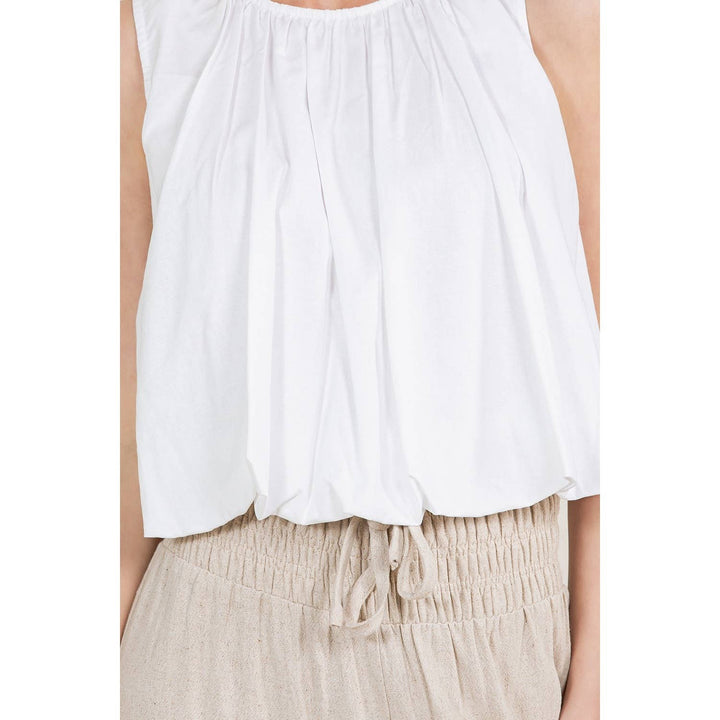 White Soft Pleated Sleeveless Bubble Hem Top