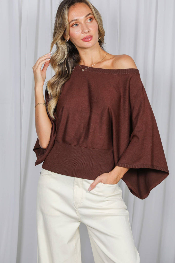 Flattering Batwing 3/4 Dolman Sleeve Knitted Sweater VT83572
