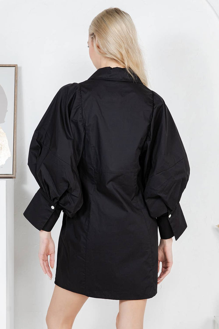 Balloon Sleeve Tie-Waist Mini Shirt Dress  PINK