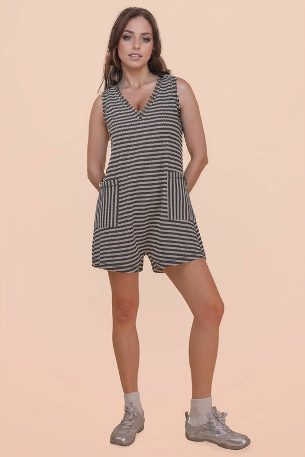 Striped Knit Casual Comfy Romper
