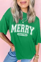 Green MERRY CHRISTMAS Letter Graphic Loose T Shirt