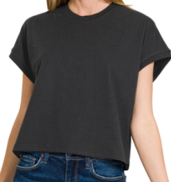 BLACK Premium cotton relaxed crop tee