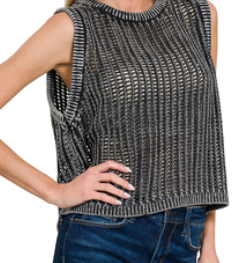 BLACK Acid washed fishnet sweater vest