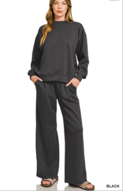 Sweat pants and top 2 Piece Set - Zenana - Black