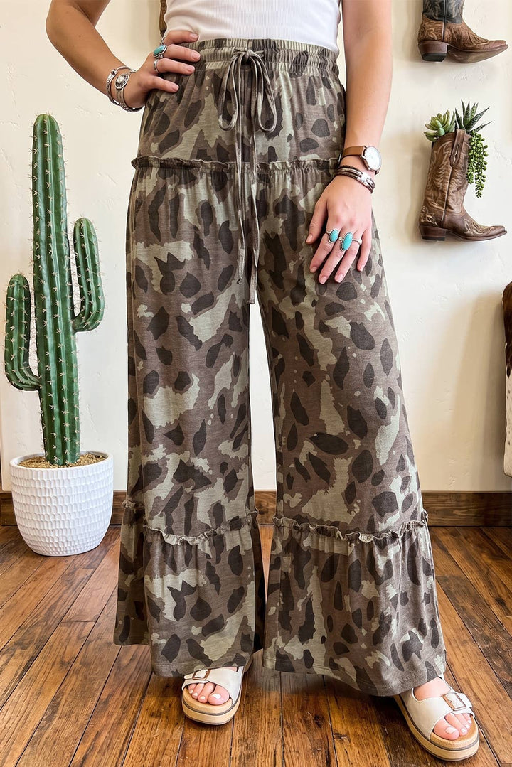 Camo Print Wide Leg Casual Pants