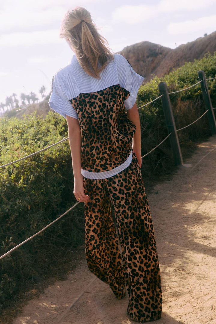 Leopard Printed Shirt Wide Leg Pants Set