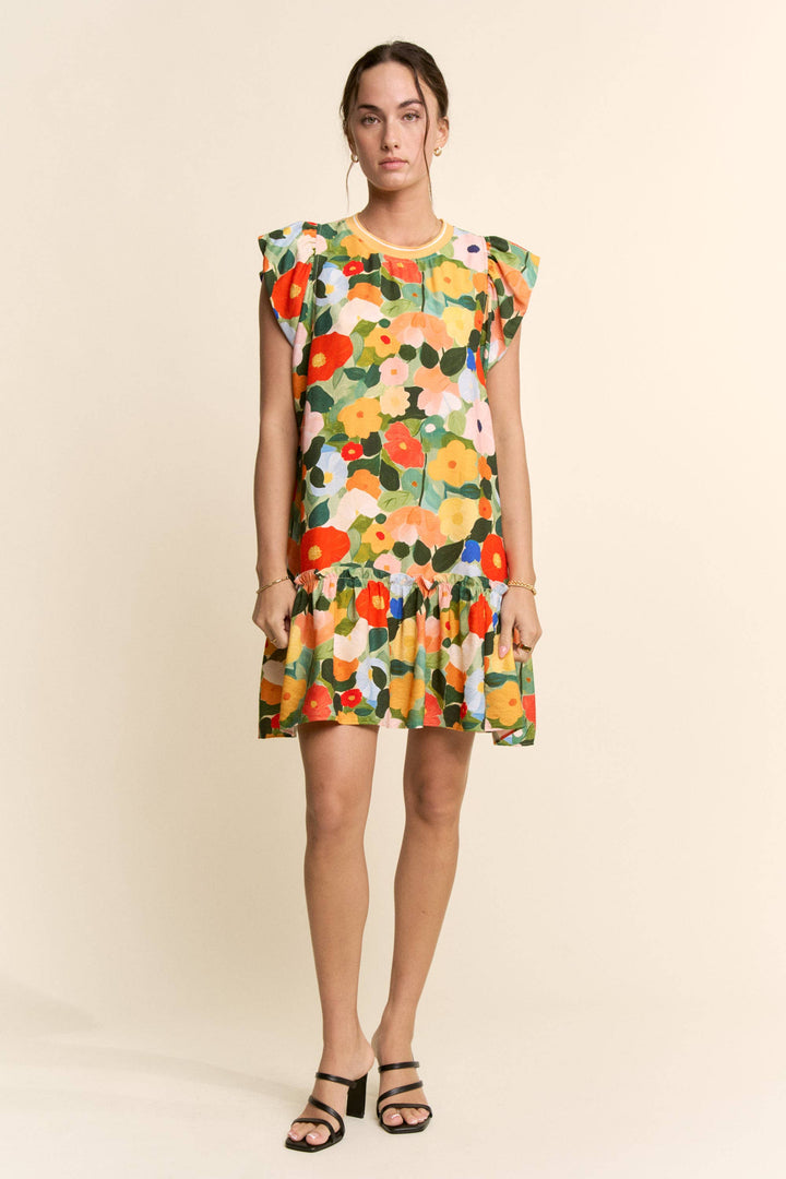 RUFFLE SLEEVE FLORAL DRESS