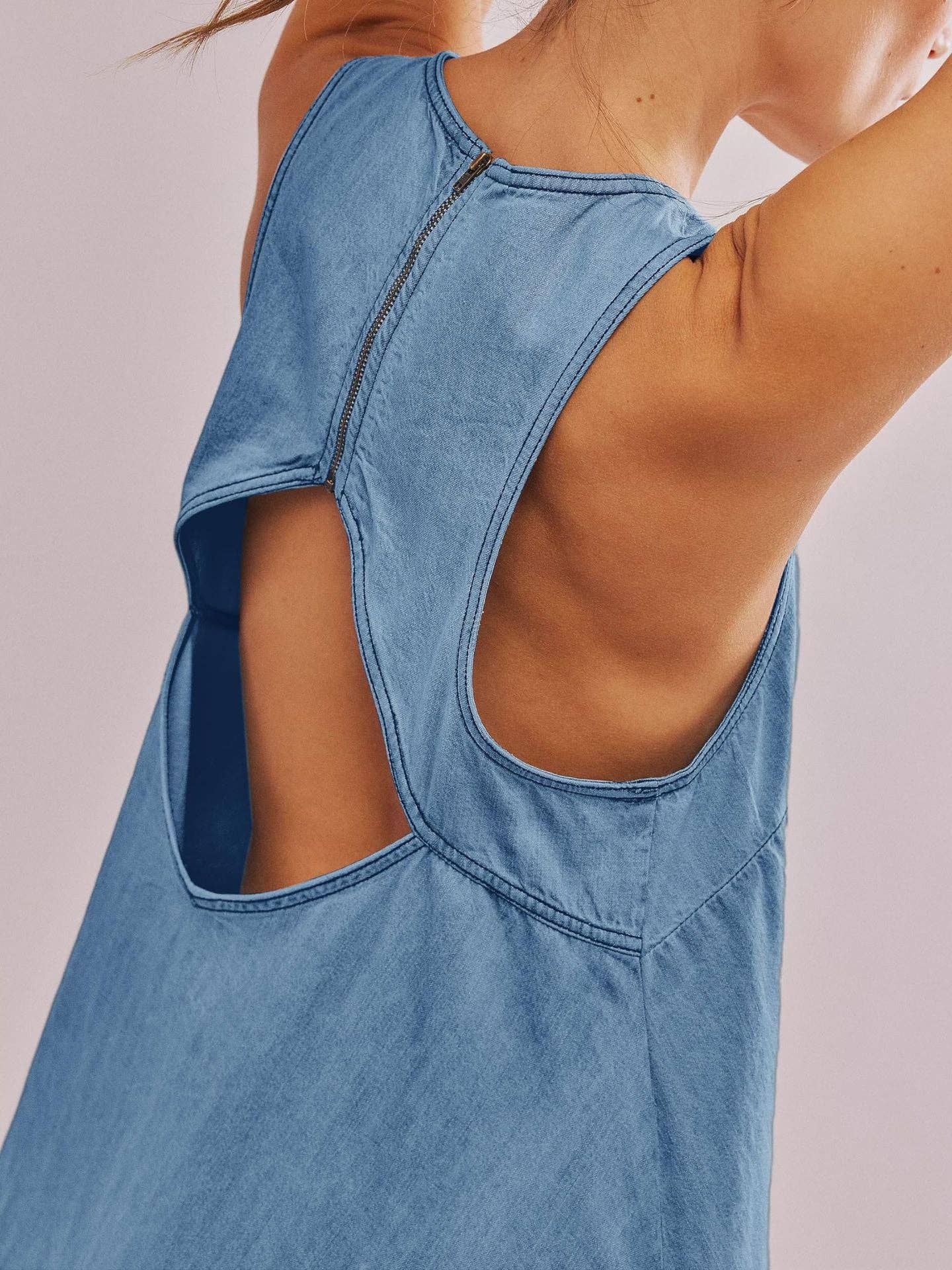 Denim Round Neck Sleeveless Mini Dress DP25A531