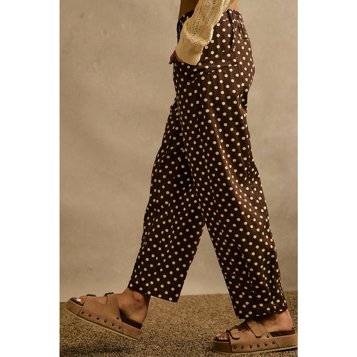 POLKA DOT PRINT TWILL MID RISE WIDE PANTS