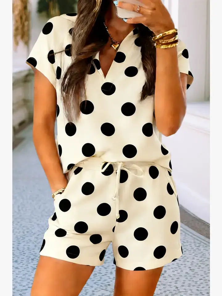 Polka Dot Short Sleeve High Waist Shift Set