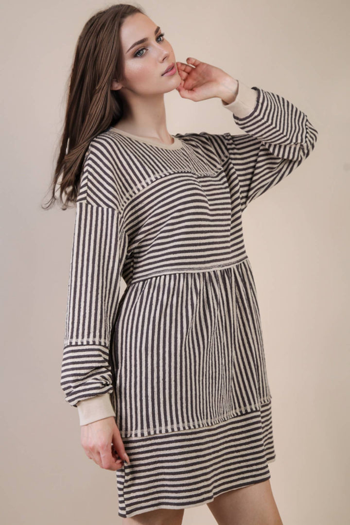 Black & white Striped Casual Knit Mini Dress
