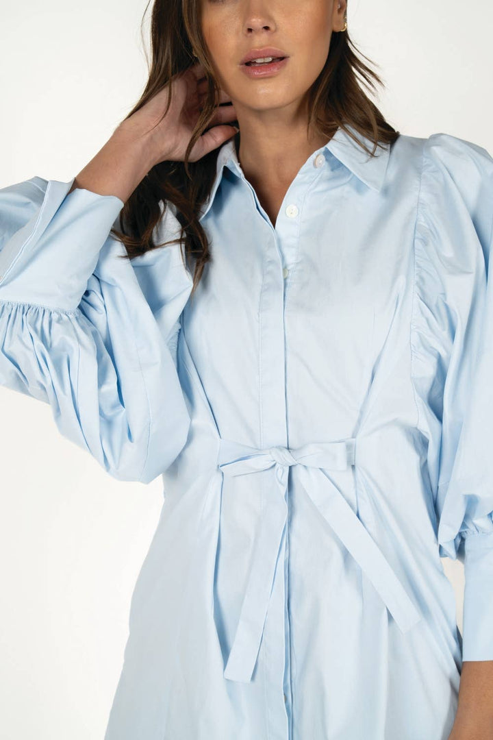 Balloon Sleeve Tie-Waist Mini Shirt Dress  PINK