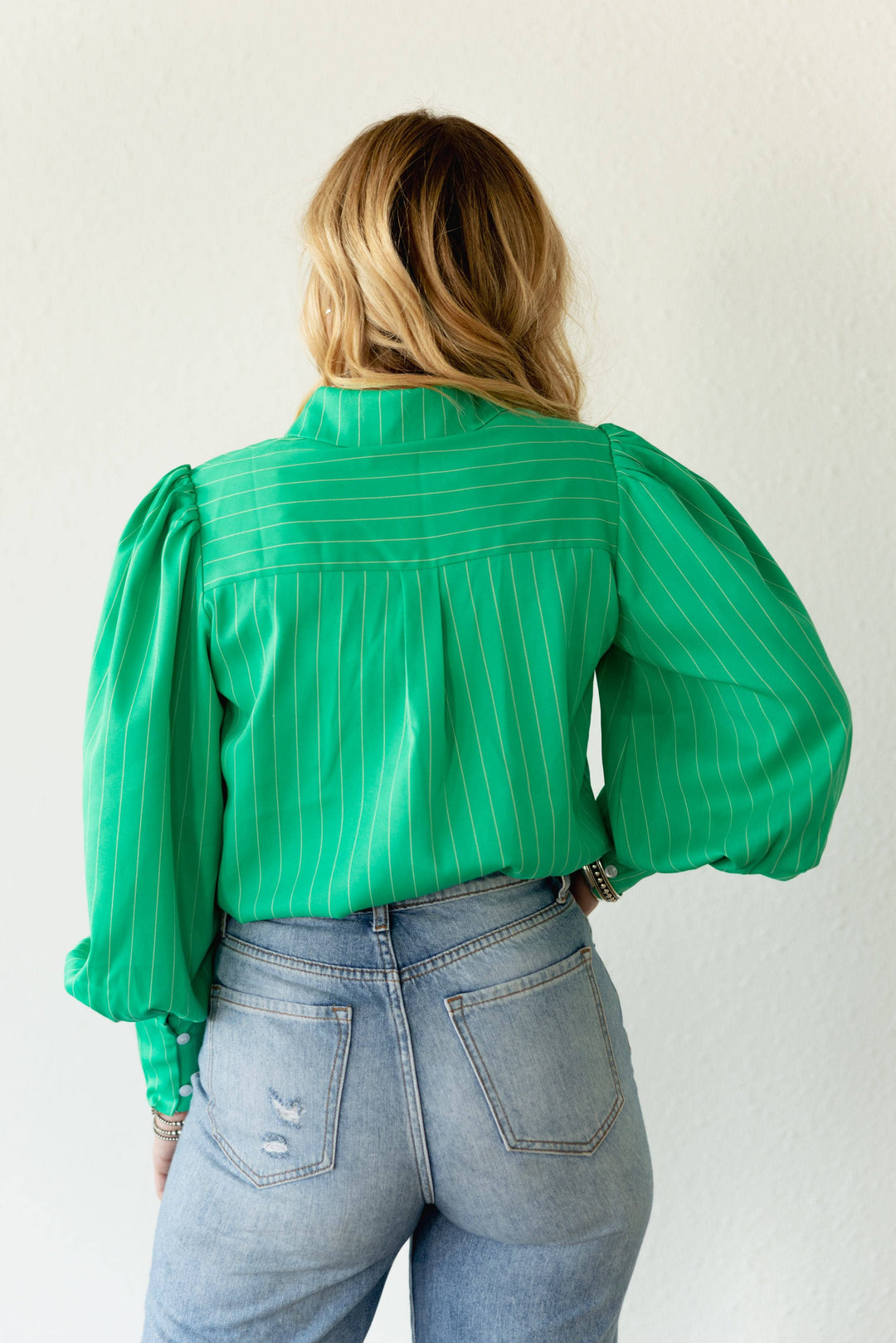 GREEN PINSTRIPE TOP