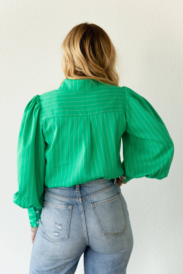 GREEN PINSTRIPE TOP