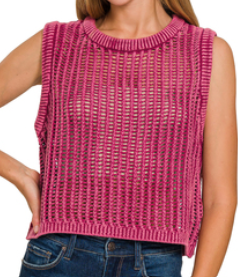 RED Acid washed fishnet sweater vest