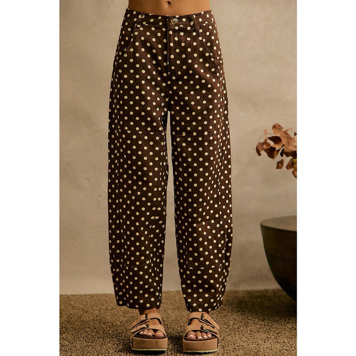 POLKA DOT PRINT TWILL MID RISE WIDE PANTS