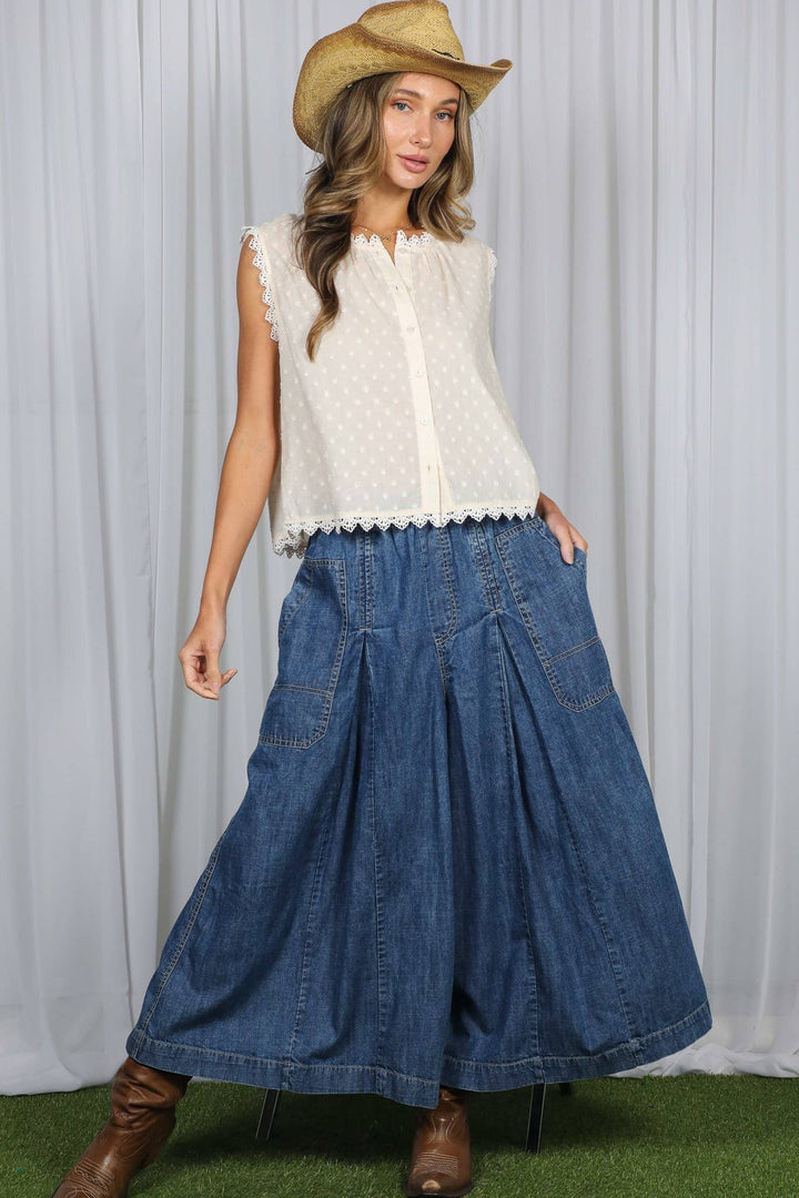 Pin-Tuck 100%Tencel Chambray Cropped Washed Pants VP83278