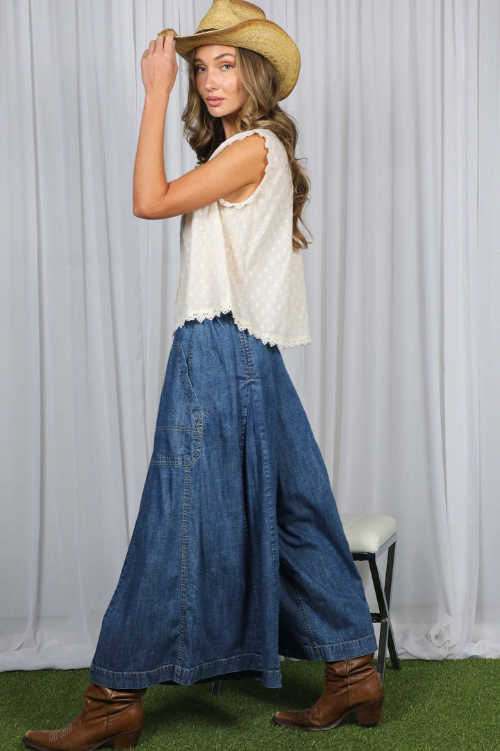 Pin-Tuck 100%Tencel Chambray Cropped Washed Pants VP83278