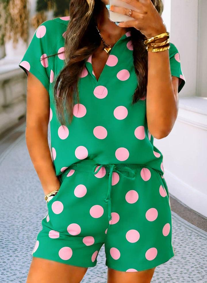 Polka Dot Short Sleeve High Waist Shift Set