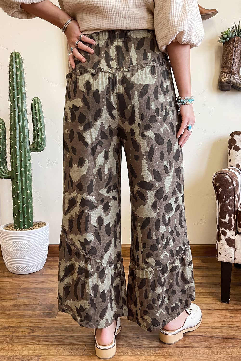 Camo Print Wide Leg Casual Pants