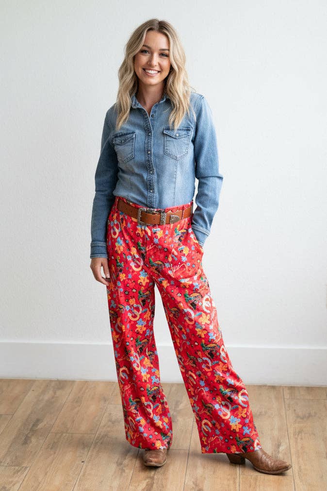 RED HORSESHOE COWBOY PANT