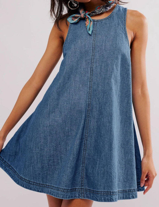 Denim Round Neck Sleeveless Mini Dress DP25A531