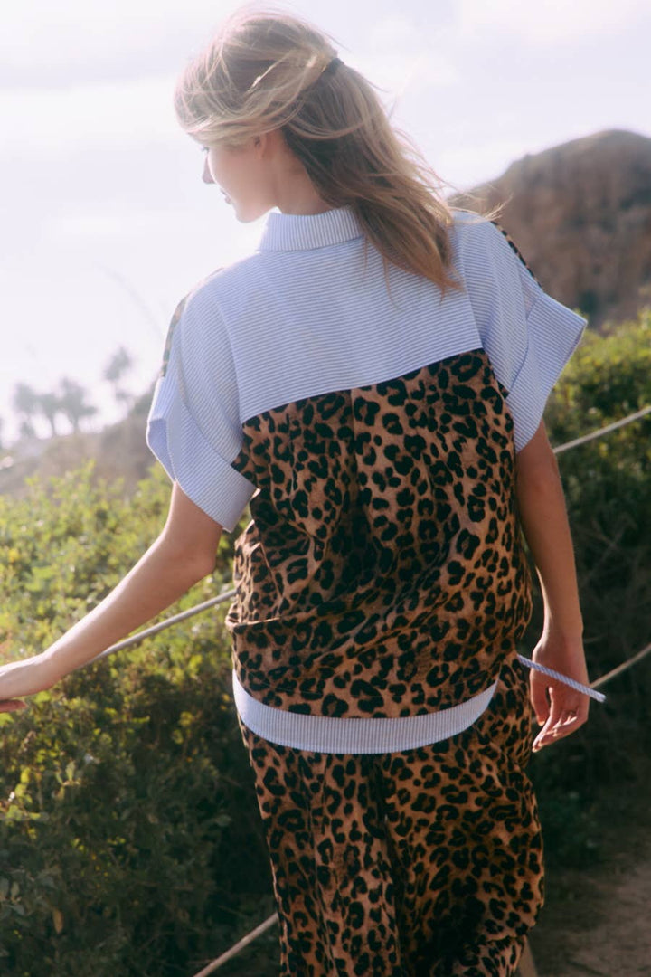 Leopard Printed Shirt Wide Leg Pants Set