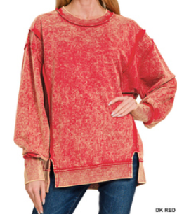 Acid wash exposed-seam sweatshirt