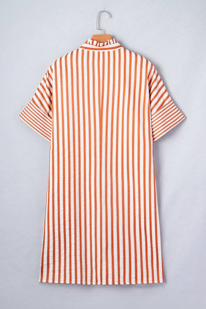 Stripe Pinched Turn-up Cuffs Shift Mini Dress