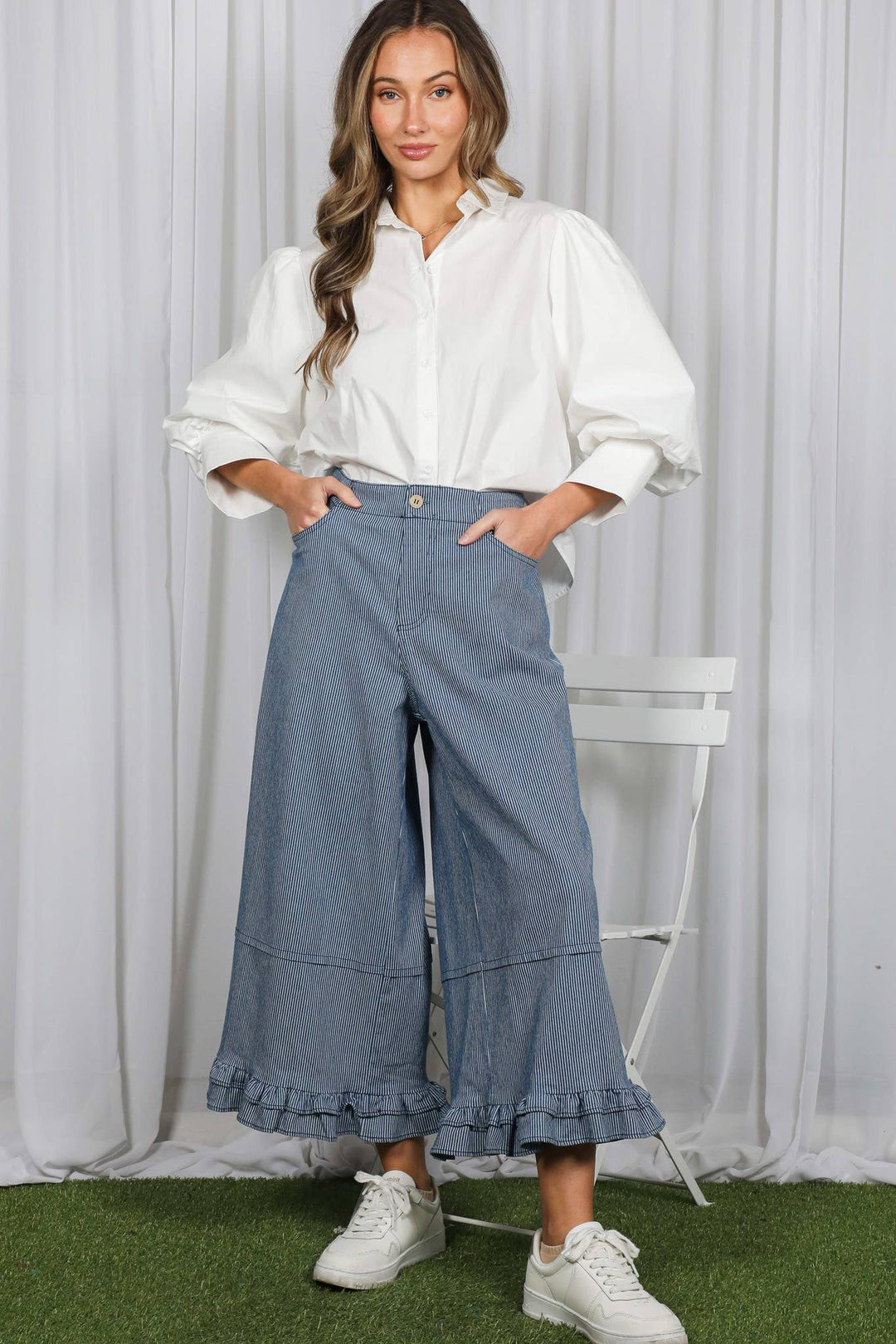 Short Puff Sleeve Button Down Shirt Top