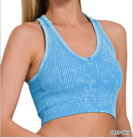 DEEP SKY Stone washed seamless racerback tank top w bra pad