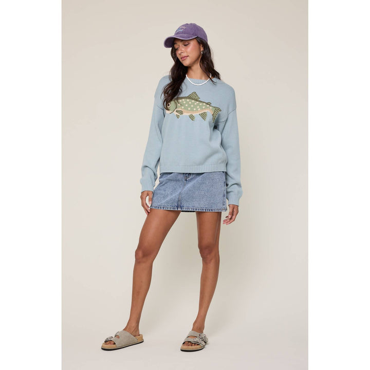 'FISH' GRAPHIC COASTAL CREWNECK SWEATER