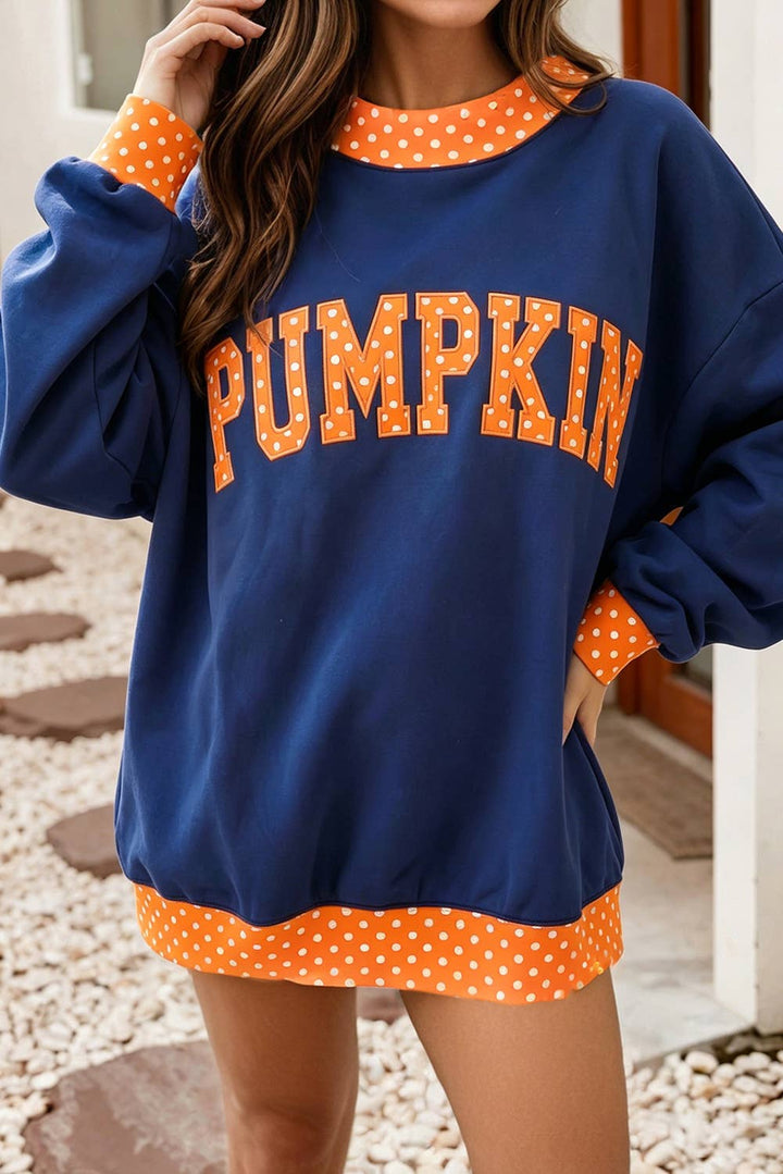 Polka Dot Contrast Holiday Mock Neck Sweatshirt