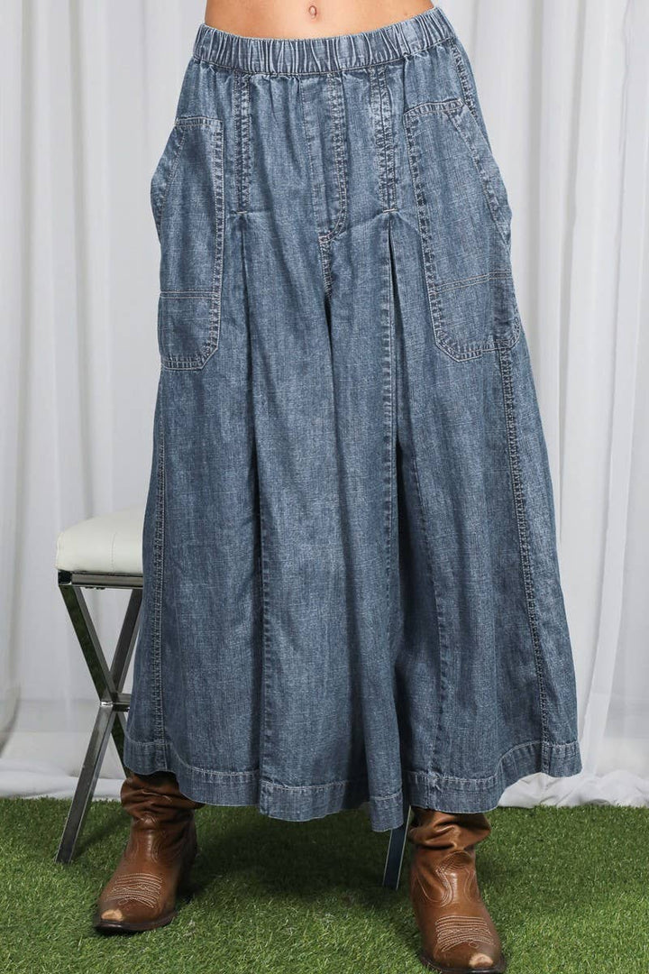 Pin-Tuck 100%Tencel Chambray Cropped Washed Pants VP83278