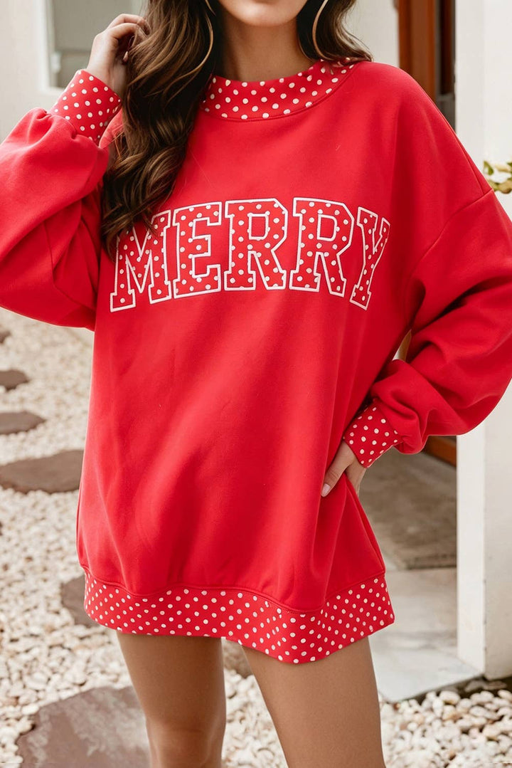 Polka Dot Contrast Holiday Mock Neck Sweatshirt